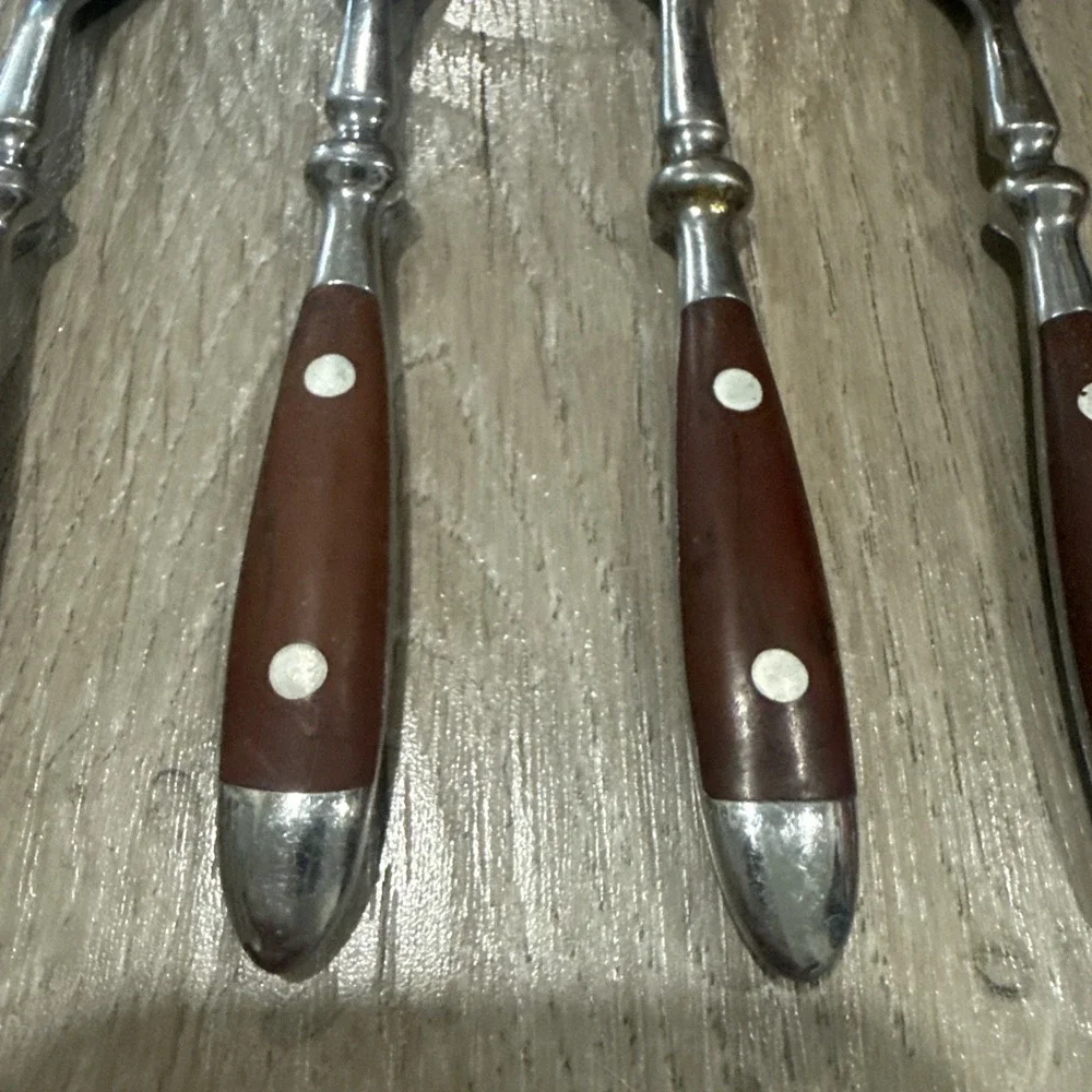 Chefs Salad Forks 18/8 Stainless Bistro Woodgrain Brown Set of 4